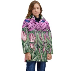Chic Choice Classic Watercolor Flowers Kid s Hooded Longline Puffer Jacket by GardenOfOphir