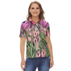 Chic Choice Classic Watercolor Flowers Women s Short Sleeve Double Pocket Shirt