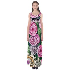 Breathtaking Bright Brilliant Watercolor Flowers Empire Waist Maxi Dress by GardenOfOphir