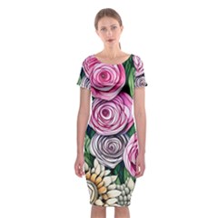 Breathtaking Bright Brilliant Watercolor Flowers Classic Short Sleeve Midi Dress by GardenOfOphir