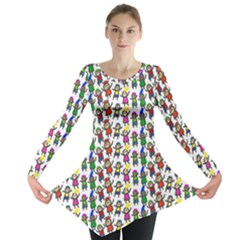 Stickman Kids Doodle Paper Children Group Long Sleeve Tunic 