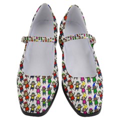 Stickman Kids Doodle Paper Children Group Women s Mary Jane Shoes by Ravend