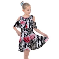 Chic Watercolor Flowers Kids  Shoulder Cutout Chiffon Dress by GardenOfOphir