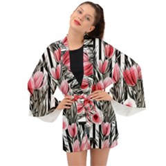 Chic Watercolor Flowers Long Sleeve Kimono by GardenOfOphir