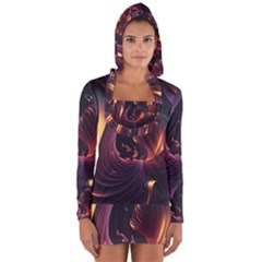 Ai Generated Swirls Space Design Fractal Light 3d Art Pattern Long Sleeve Hooded T-shirt