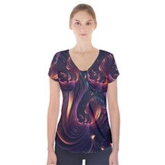 Ai Generated Swirls Space Design Fractal Light 3d Art Pattern Short Sleeve Front Detail Top