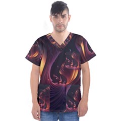 Ai Generated Swirls Space Design Fractal Light 3d Art Pattern Men s V-neck Scrub Top