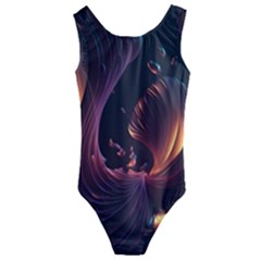 Ai Generated Swirls Space Design Fractal Light 3d Art Pattern Kids  Cut-out Back One Piece Swimsuit by Ravend