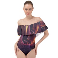 Ai Generated Swirls Space Design Fractal Light 3d Art Pattern Off Shoulder Velour Bodysuit 