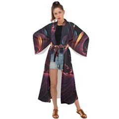 Ai Generated Swirls Space Design Fractal Light 3d Art Pattern Maxi Kimono