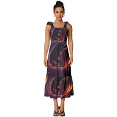 Ai Generated Swirls Space Design Fractal Light 3d Art Pattern Tie-strap Tiered Midi Chiffon Dress