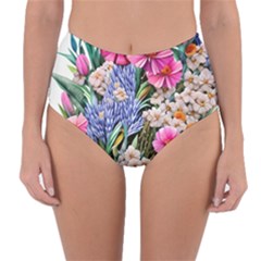 Bountiful Watercolor Flowers Reversible High-waist Bikini Bottoms by GardenOfOphir