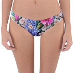 Bountiful Watercolor Flowers Reversible Hipster Bikini Bottoms by GardenOfOphir