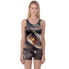 Ai Generated Swirls Space Design Fractal Light 3d Pattern One Piece Boyleg Swimsuit