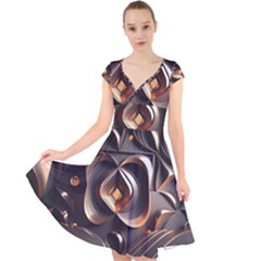 Ai Generated Swirls Space Design Fractal Light 3d Pattern Cap Sleeve Front Wrap Midi Dress