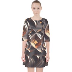 Ai Generated Swirls Space Design Fractal Light 3d Pattern Quarter Sleeve Pocket Dress