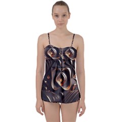 Ai Generated Swirls Space Design Fractal Light 3d Pattern Babydoll Tankini Set by Ravend