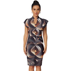 Ai Generated Swirls Space Design Fractal Light 3d Pattern Vintage Frill Sleeve V-neck Bodycon Dress