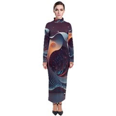 Ai Generated Space Design Fractal Light Motion Turtleneck Maxi Dress