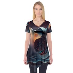 Ai Generated Space Design Fractal Light Motion Short Sleeve Tunic 