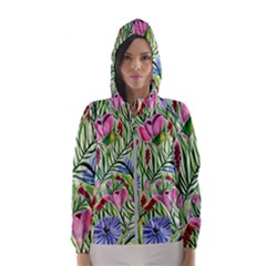 Celestial Watercolor Flower Women s Hooded Windbreaker by GardenOfOphir