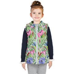 Celestial Watercolor Flower Kids  Hooded Puffer Vest by GardenOfOphir