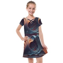 Ai Generated Space Design Fractal Light Motion Kids  Cross Web Dress by Ravend