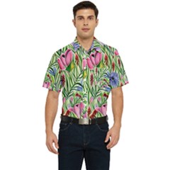 Celestial Watercolor Flower Men s Short Sleeve Pocket Shirt 