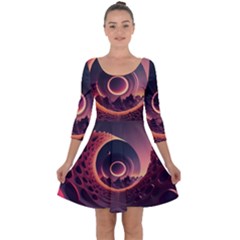 Ai Generated Swirl Space Design Fractal Light 3d Art Quarter Sleeve Skater Dress