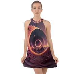Ai Generated Swirl Space Design Fractal Light 3d Art Halter Tie Back Chiffon Dress