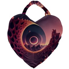 Ai Generated Swirl Space Design Fractal Light 3d Art Giant Heart Shaped Tote