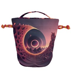 Ai Generated Swirl Space Design Fractal Light 3d Art Drawstring Bucket Bag