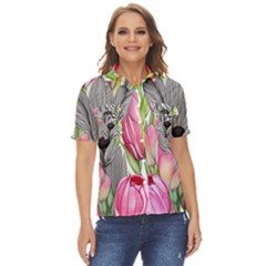 Budding And Captivating Women s Short Sleeve Double Pocket Shirt