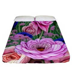 Broken And Budding Watercolor Flowers Fitted Sheet (california King Size) by GardenOfOphir