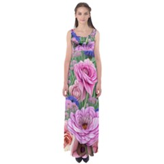 Broken And Budding Watercolor Flowers Empire Waist Maxi Dress by GardenOfOphir