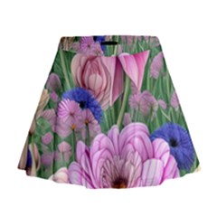 Broken And Budding Watercolor Flowers Mini Flare Skirt by GardenOfOphir