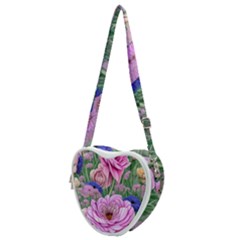 Broken And Budding Watercolor Flowers Heart Shoulder Bag