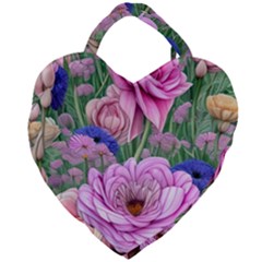 Broken And Budding Watercolor Flowers Giant Heart Shaped Tote by GardenOfOphir