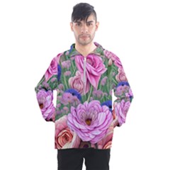 Broken And Budding Watercolor Flowers Men s Half Zip Pullover by GardenOfOphir