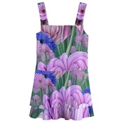 Broken And Budding Watercolor Flowers Kids  Layered Skirt Swimsuit