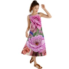 Broken And Budding Watercolor Flowers Summer Maxi Dress by GardenOfOphir