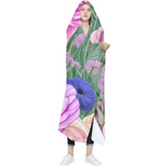 Broken And Budding Watercolor Flowers Wearable Blanket by GardenOfOphir