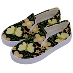 Flowers Rose Blossom Pattern Creative Motif Kids  Canvas Slip Ons