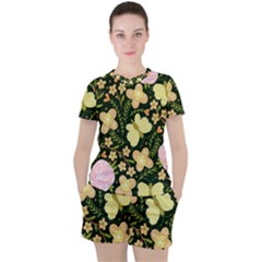 Flowers Rose Blossom Pattern Creative Motif Women s Tee And Shorts Set