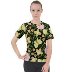 Flowers Rose Blossom Pattern Creative Motif Women s Sport Raglan Tee