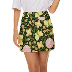 Flowers Rose Blossom Pattern Creative Motif Mini Front Wrap Skirt