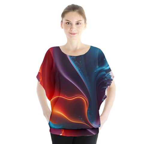 Ai Generated Swirl Splash Blaze Design Art Batwing Chiffon Blouse by Ravend