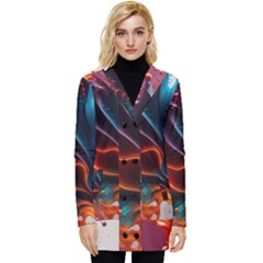 Ai Generated Swirl Splash Blaze Design Art Button Up Hooded Coat 