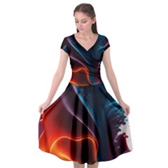 Ai Generated Swirl Splash Blaze Design Art Cap Sleeve Wrap Front Dress