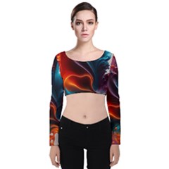 Ai Generated Swirl Splash Blaze Design Art Velvet Long Sleeve Crop Top